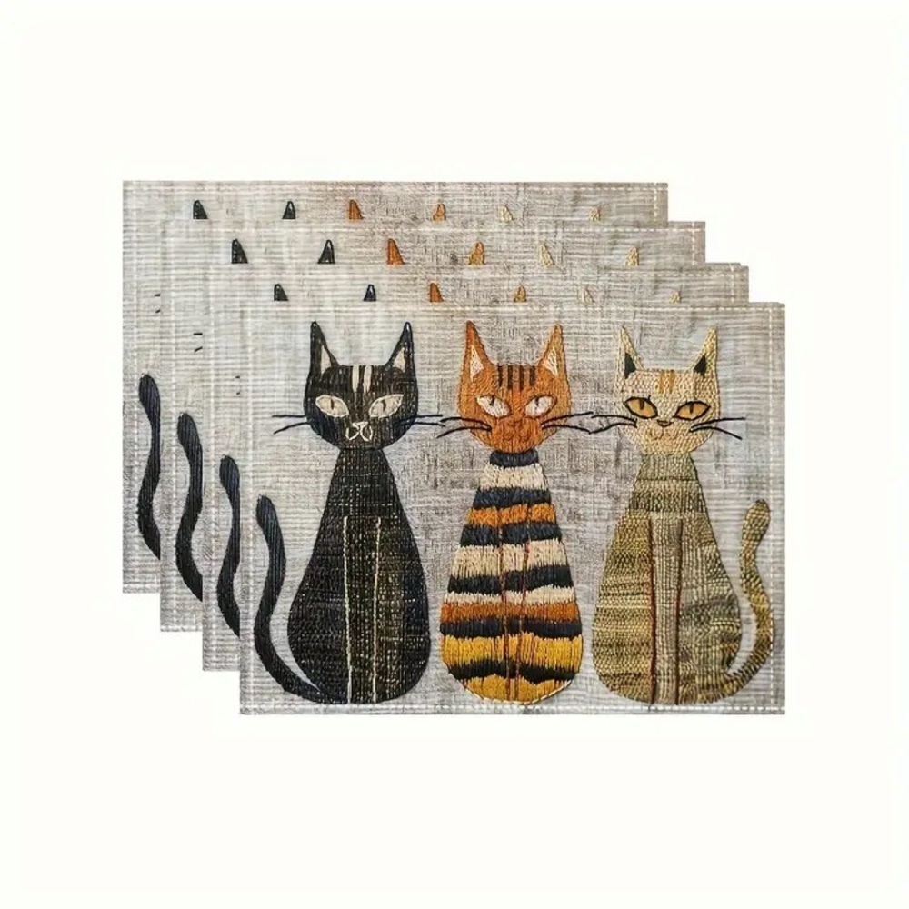 4-Piece Non-Slip Cats Linen Placemats